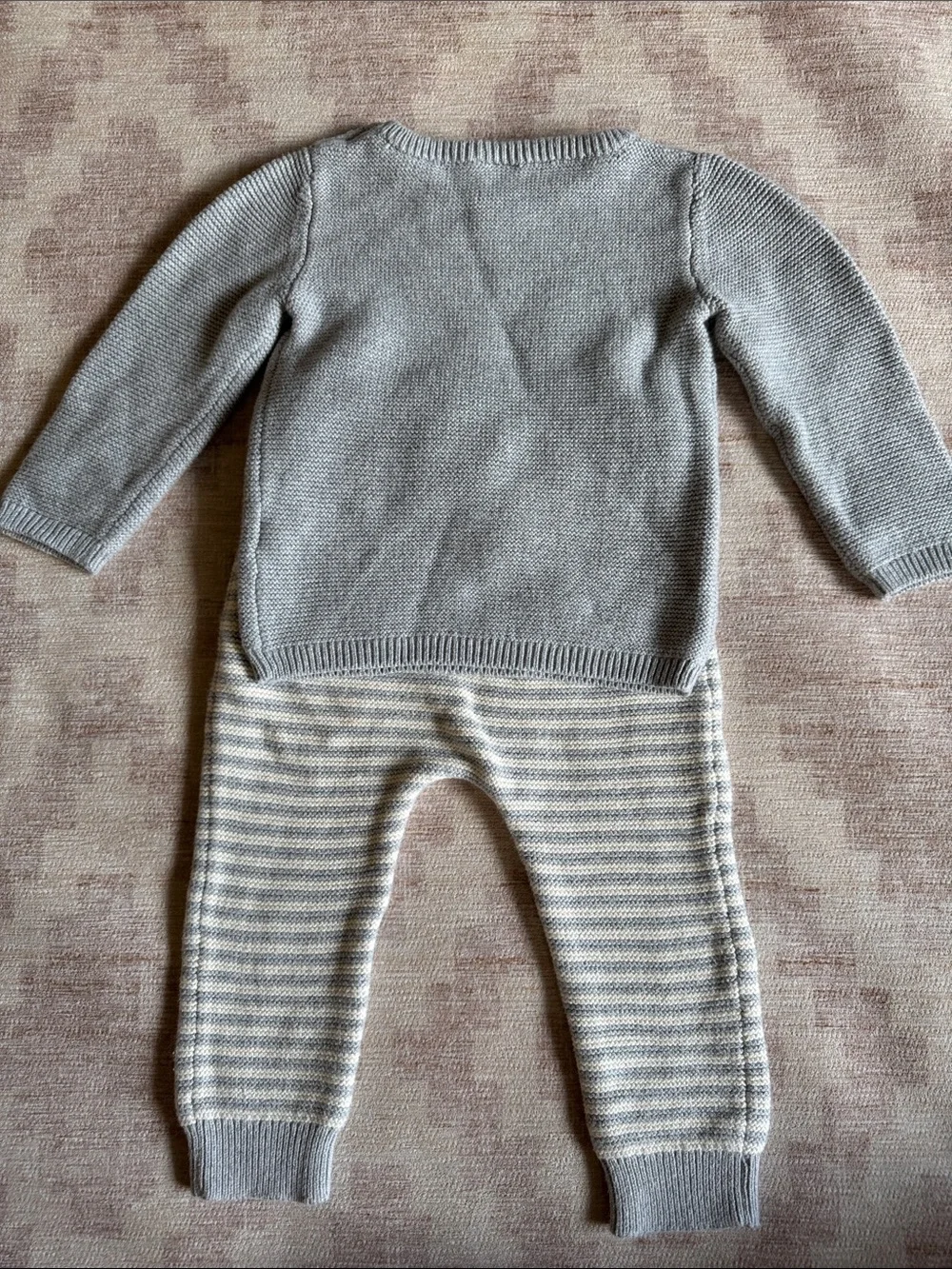 Carter's Light Blue Gray Knit Baby Sweater Set with Embroidered Bear